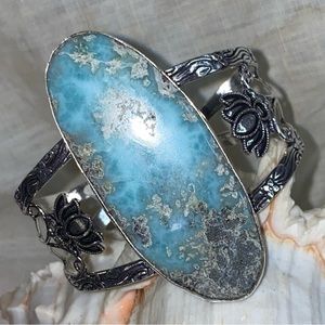 Gorgeous HUGE Caribbean Larimar  handcrafted cuff
